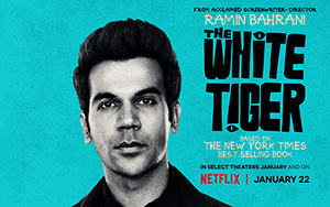 Character poster of Rajkumar Rao in `The White Tiger`, a crime-drama